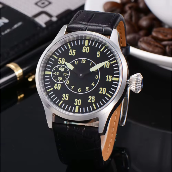 43mm 17 Jewels Automatic 6497 Mechanical Mens Watch Sapphire Glass Black Dial Stainless steel Waterproof